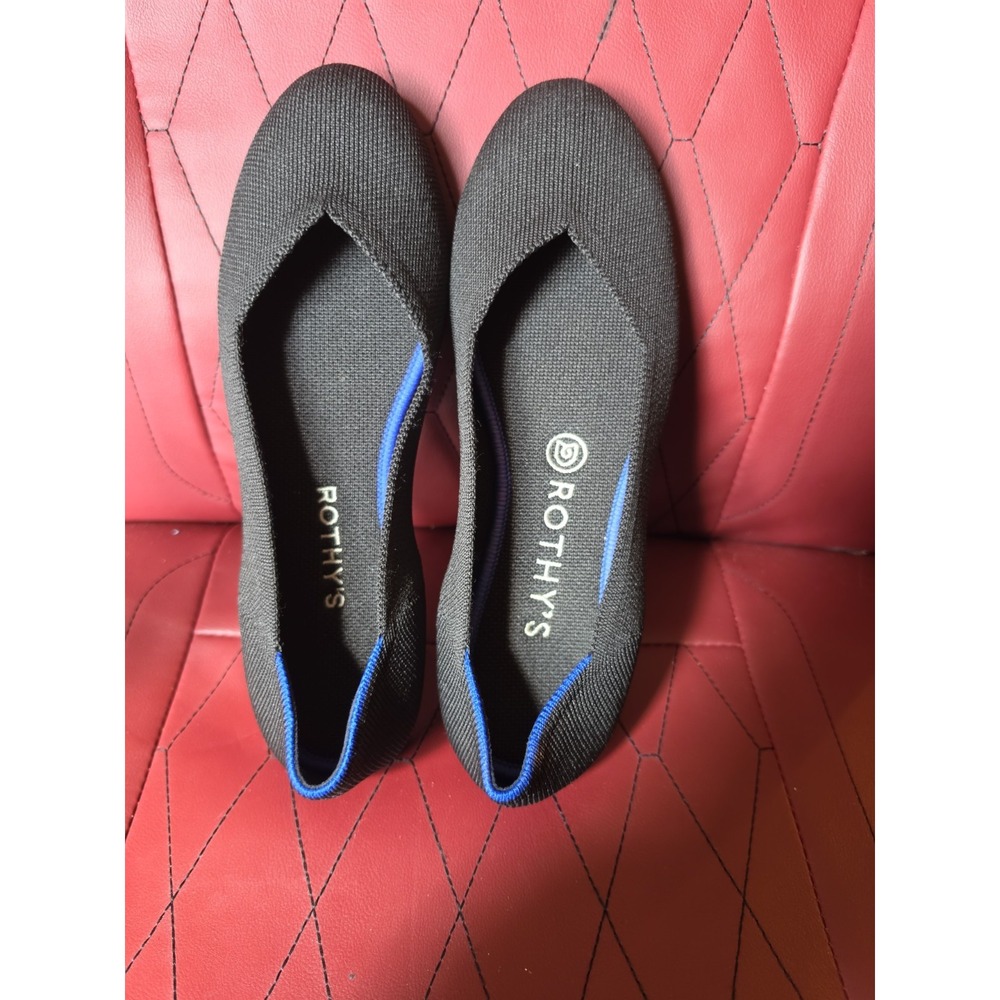 Rothy's Black Flats with Blue Trim